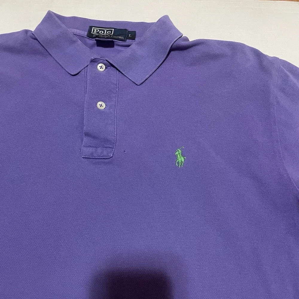 Lot Of 2 Polo Ralph Lauren Shirt Mens Large Purple‎ Brown Vintage Logo Golf